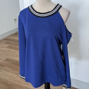 Cold-Shoulder Athletic-Trim Top in Royal Blue
